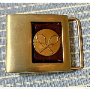 Vintage Lee NY Tennis Racket Belt Buckle Silver Tone USA